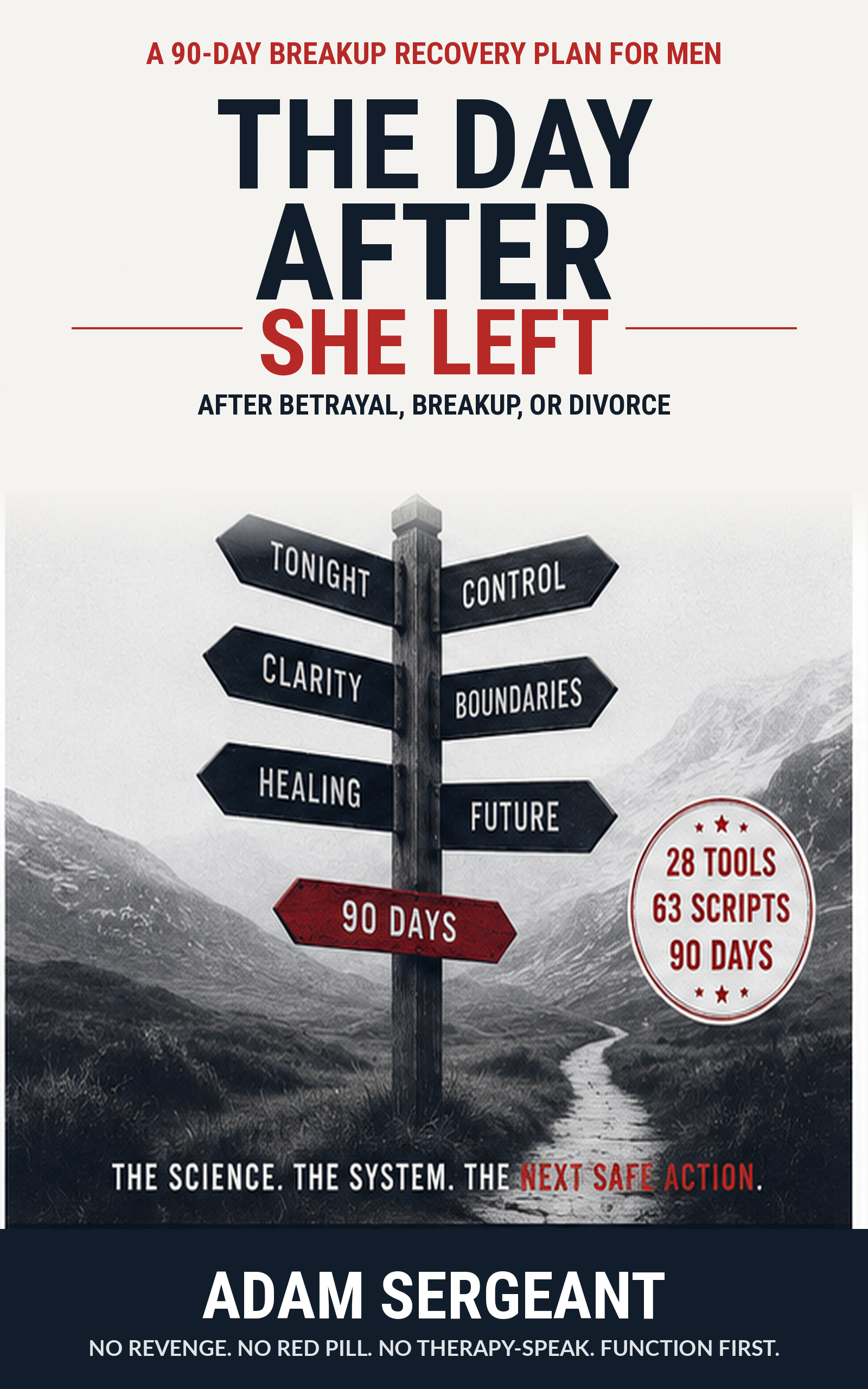 The Day After She Left by Adam Sergeant, a 90-day breakup recovery plan for men